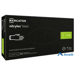 Рукавички нітрилові Nitrylex Black "S" без пудри, чорні (Mercator Medical), 50 пар/пак.
